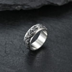 Vintage Auspicious Dragon Pattern Ring, Chinese-style Leaf Pattern Coiled Dragon Design, Adjustable Ring - Image 3