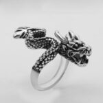 Three-Dimensional Coiled Dragon Ring Chinese Auspicious Dragon Pattern Vintage Distressed Silver Open Ring - Image 5