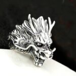 Three-Dimensional Coiled Dragon Ring Chinese Auspicious Dragon Pattern Vintage Distressed Silver Open Ring - Image 6