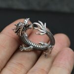 Three-Dimensional Coiled Dragon Ring Chinese Auspicious Dragon Pattern Vintage Distressed Silver Open Ring - Image 3